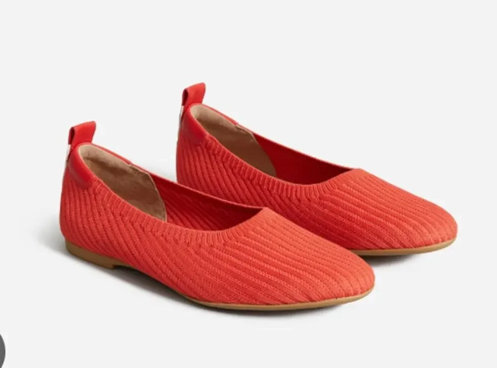 Everlane The Day Glove Knit Ribbed Ballet Flats Shoes Poppy Red 8